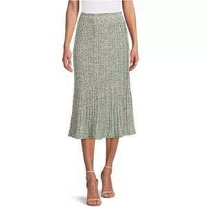 NWT Nine. Eight Sage Green Cheetah Pleated Plisse Midi Pull On Skirt Size XXL